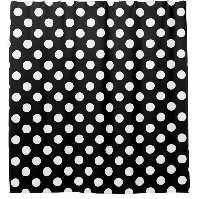White polka dots on black shower curtain (Front)