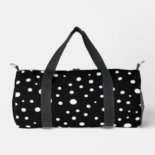White Polka Dots on Black Small Duffle Bag