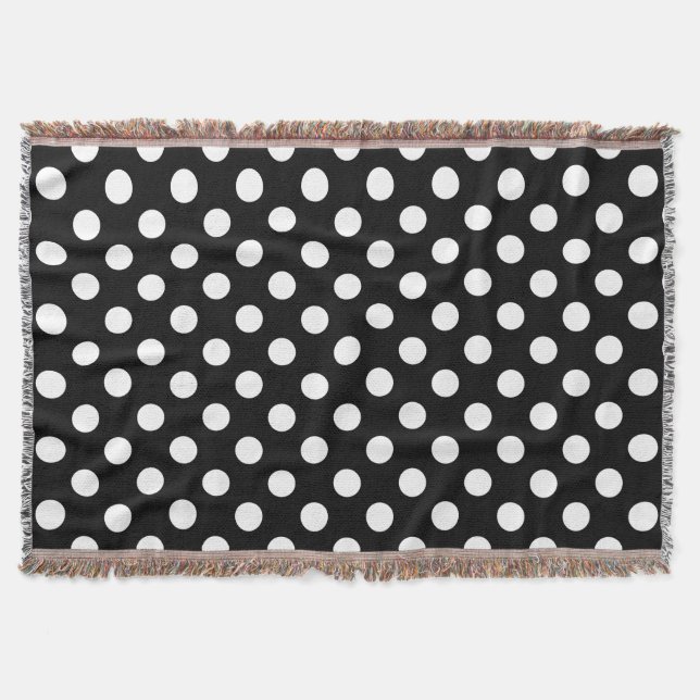 White polka dots on black throw blanket (Front)