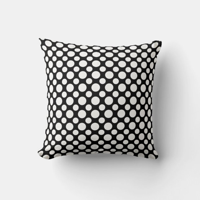 White Polka Dots on Black Throw Pillow (Front)