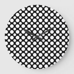 White Polka-Dots on Black Wall Clock