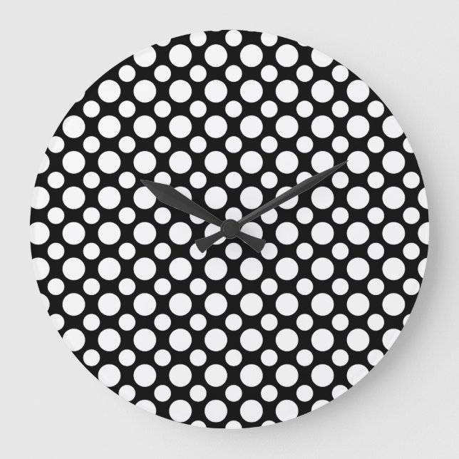 White Polka-Dots on Black Wall Clock (Front)
