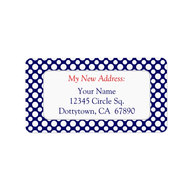 White Polka Dots on Blue Custom New Address Lables Label (Front)