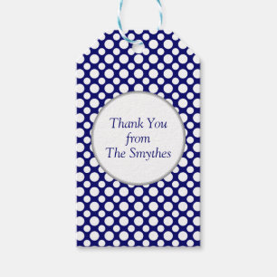 White Polka Dots on Blue Custom Thank You Tag