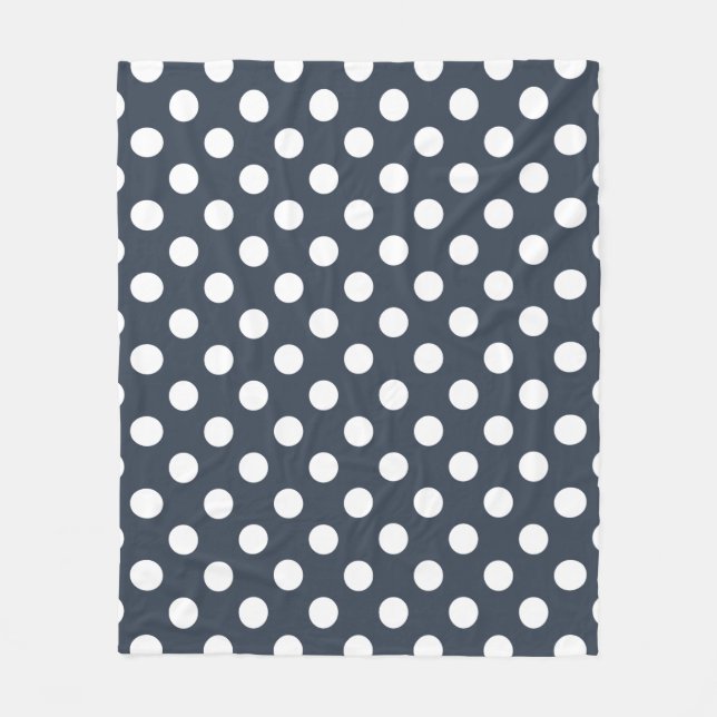 White polka dots on blue-gray fleece blanket (Front)