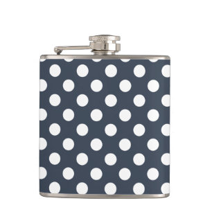 White polka dots on blue-gray hip flask