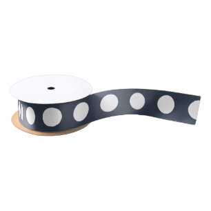 White polka dots on blue-gray satin ribbon