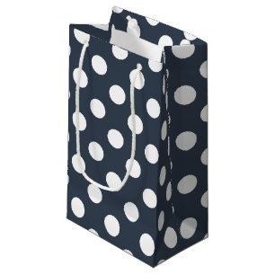 White polka dots on blue-gray small gift bag
