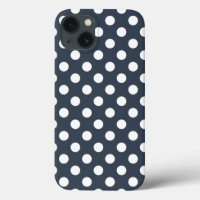 White polka dots on blue-grey Case-Mate iPhone cas