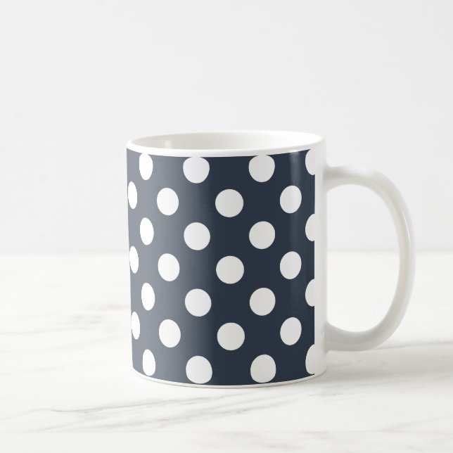 White polka dots on blue-grey coffee mug (Right)