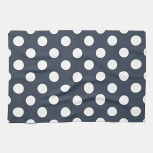 White polka dots on blue-grey tea towel