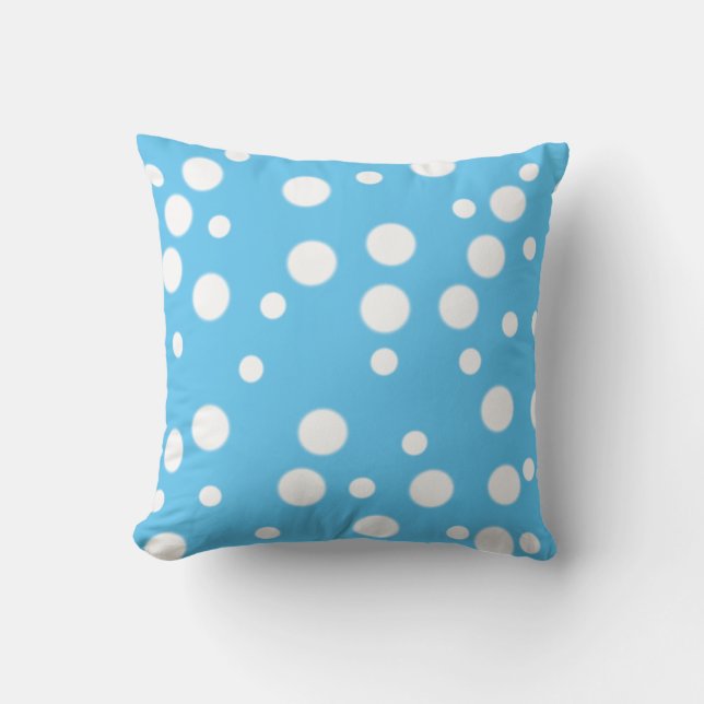 White Polka Dots on Blue Reversible Pillows (Front)