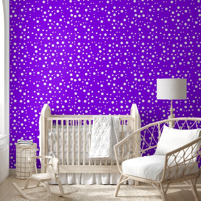 White Polka Dots on Bright Electric Violet Wallpaper (Kids)