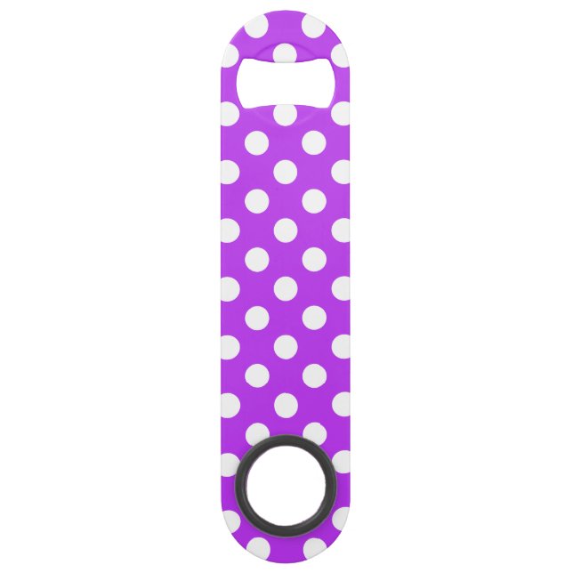 White polka dots on bright purple (Front)