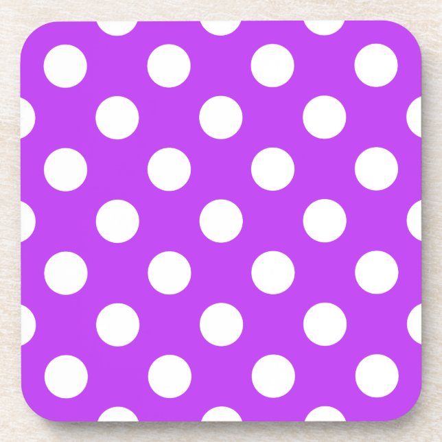 White polka dots on bright purple coaster (Front)