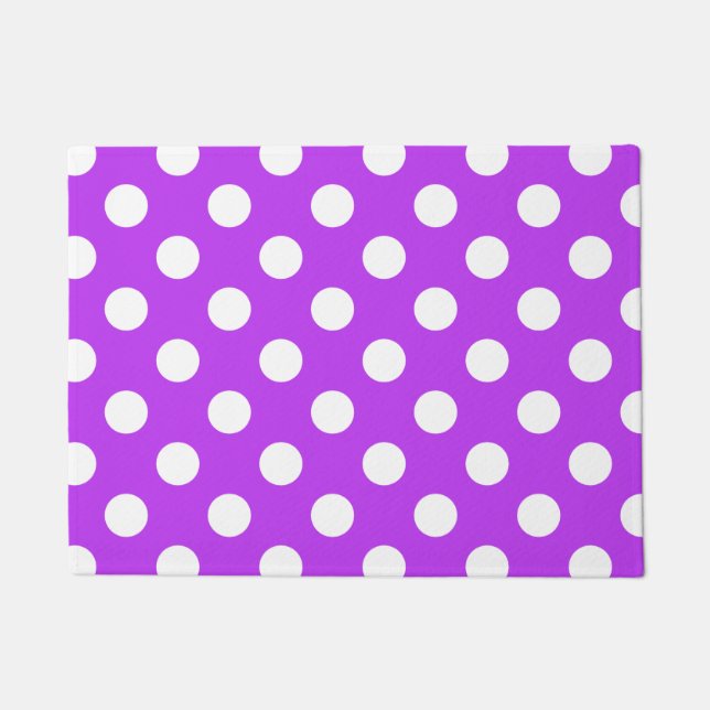 White polka dots on bright purple doormat (Front)