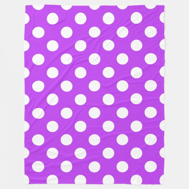 White polka dots on bright purple fleece blanket (Front)