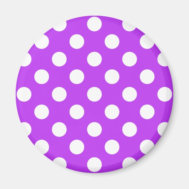 White polka dots on bright purple magnet (Front)