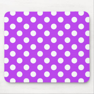 White polka dots on bright purple mouse mat