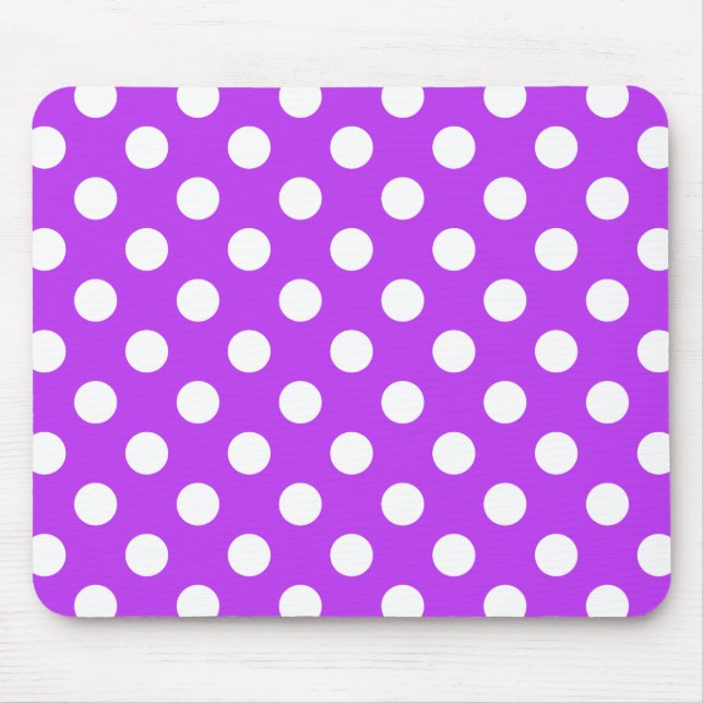 White polka dots on bright purple mouse mat (Front)