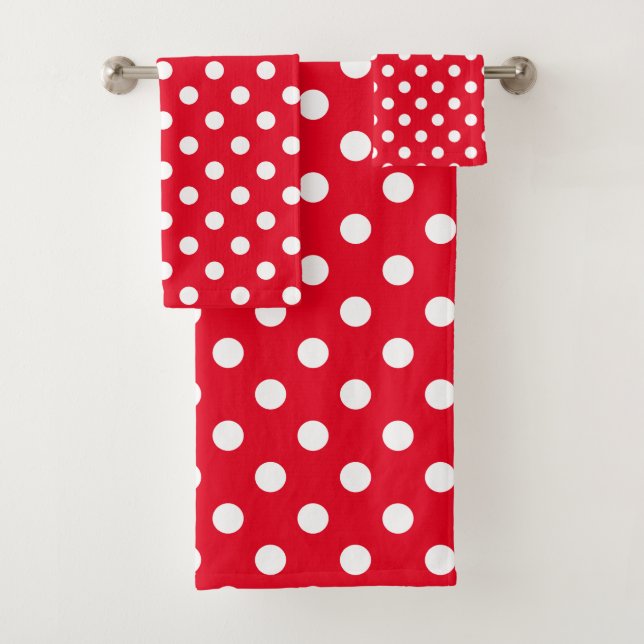 White Polka Dots on Bright Red Kids Bath Towel Set (Insitu)