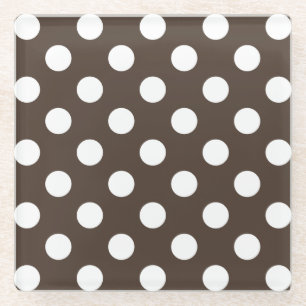 White polka dots on brown glass coaster