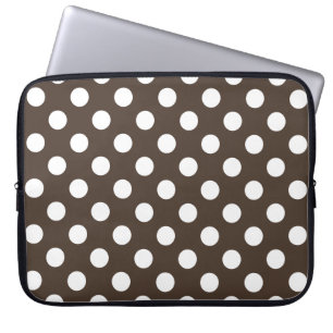 White polka dots on brown laptop sleeve