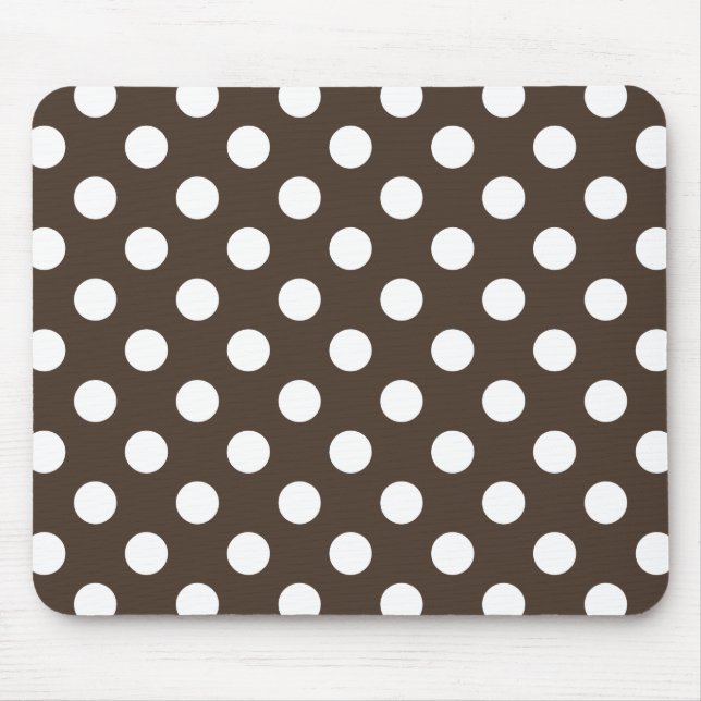 White polka dots on brown mouse mat (Front)