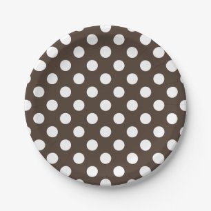White polka dots on brown paper plate