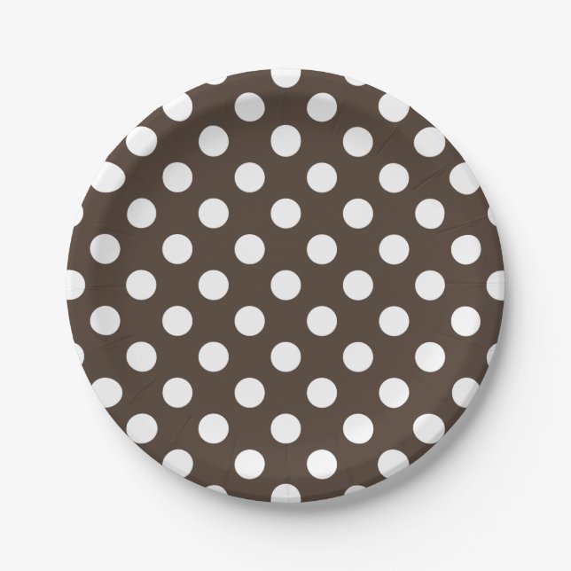 White polka dots on brown paper plate (Front)