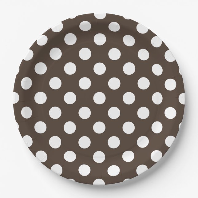 White polka dots on brown paper plate (Front)