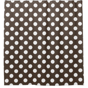 White polka dots on brown shower curtain