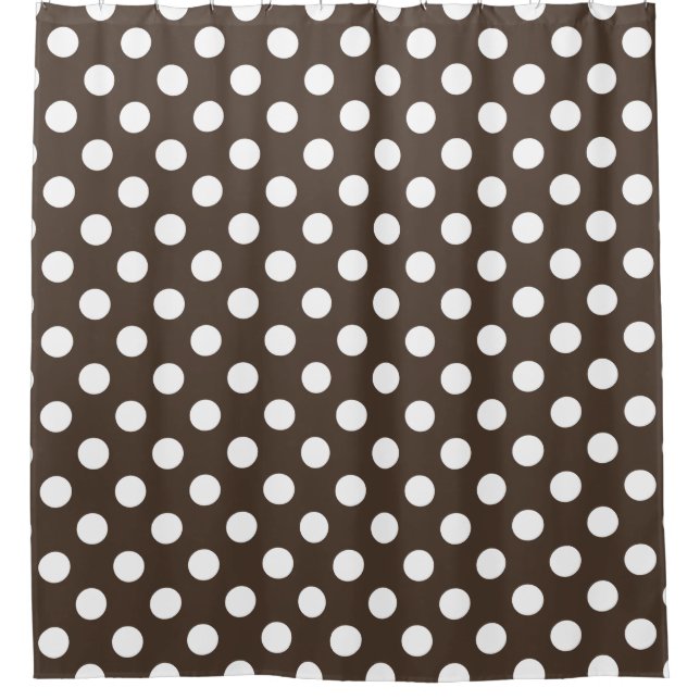 White polka dots on brown shower curtain (Front)