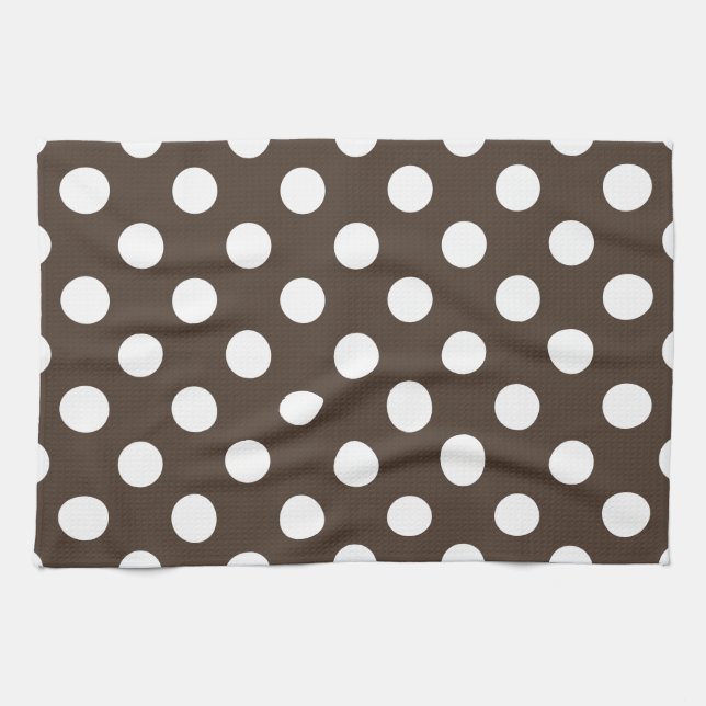 White polka dots on brown tea towel (Horizontal)