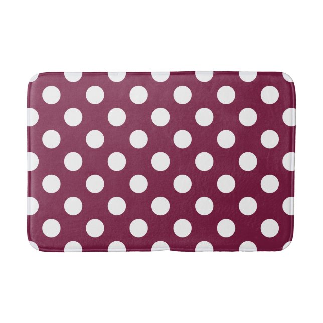 White polka dots on burgundy bath mat (Front)