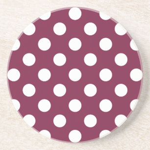 White polka dots on burgundy coaster
