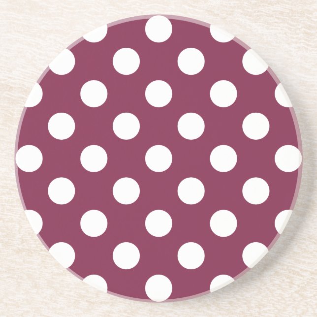 White polka dots on burgundy coaster (Front)