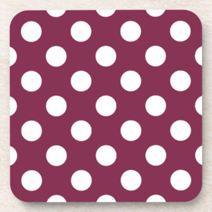 White polka dots on burgundy coaster