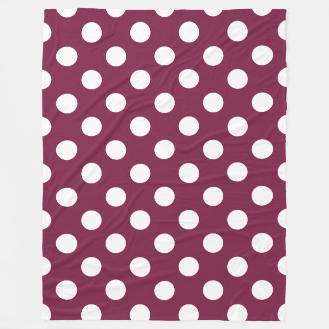 White polka dots on burgundy fleece blanket (Front)
