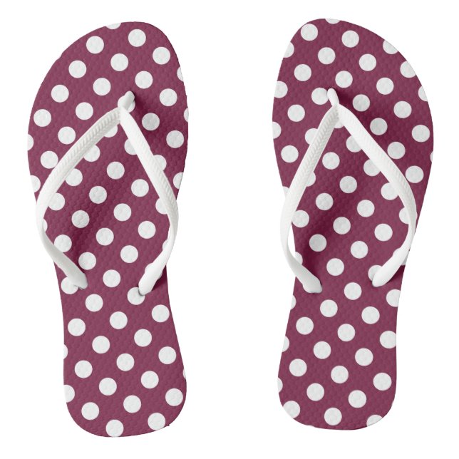 White polka dots on burgundy flip flops (Footbed)