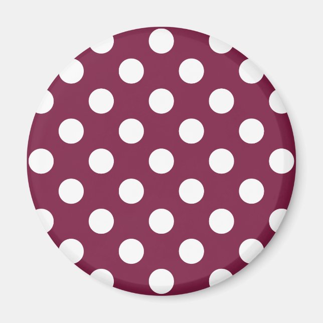 White polka dots on burgundy magnet (Front)