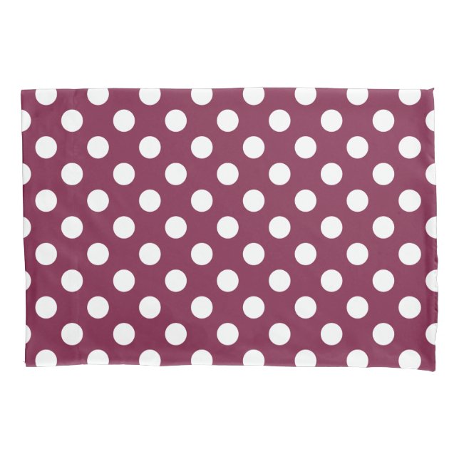 White polka dots on burgundy pillowcase (Front)