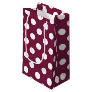 White polka dots on burgundy small gift bag