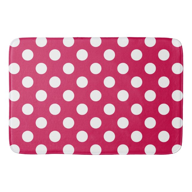 White polka dots on cerise bath mat (Front)