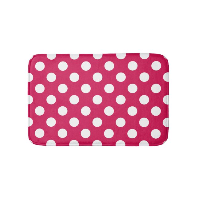 White polka dots on cerise bath mat (Front)