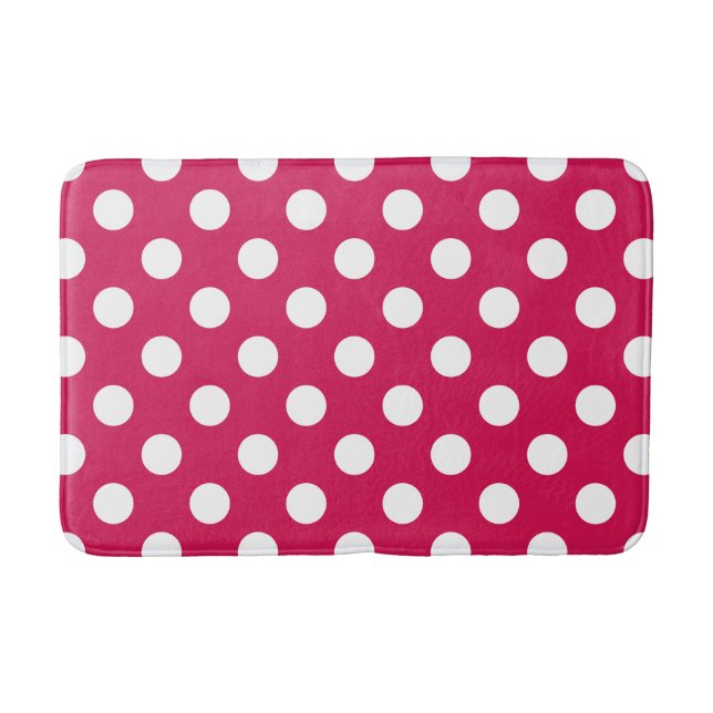 White polka dots on cerise bath mat (Front)