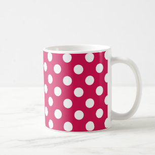 White polka dots on cerise coffee mug