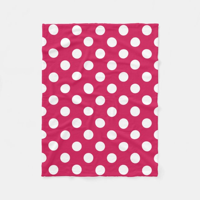 White polka dots on cerise fleece blanket (Front)