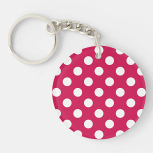 White polka dots on cerise key ring