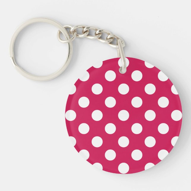 White polka dots on cerise key ring (Front)